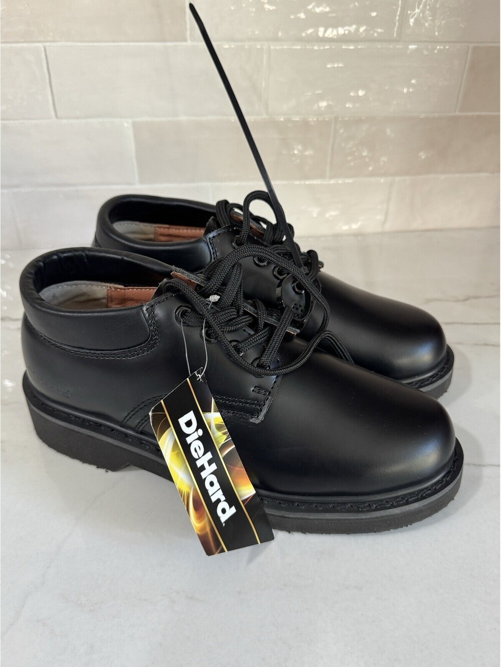 Vintage Sears Diehard Work Shoes Mens Black Oxford 82102 Slip Resistant Size 7.5